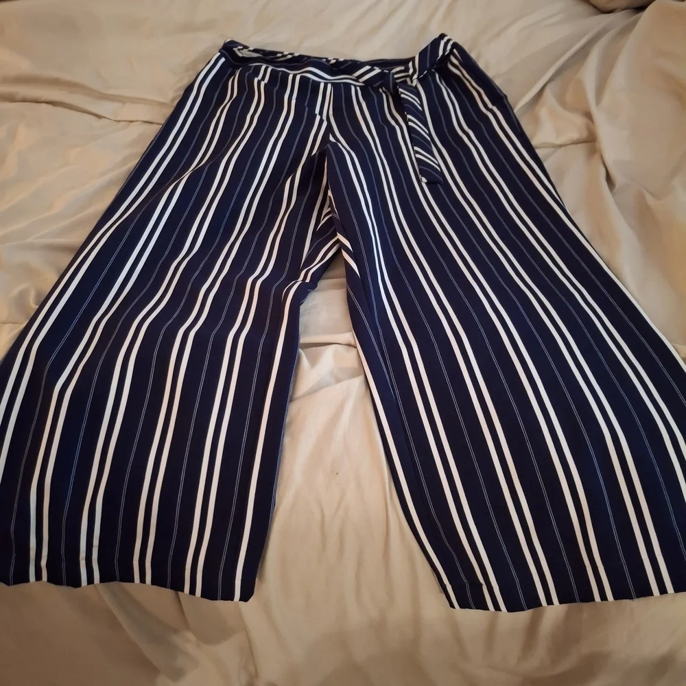 NY Collection Women's Navy and White Striped Palazzo Pants